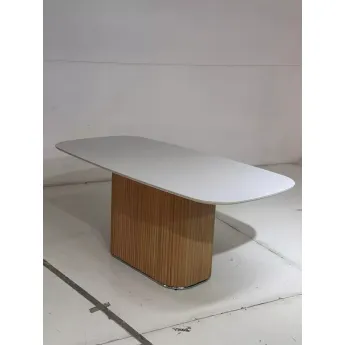Стол обеденный Q-Home Tampa, 180 см, фиксированный, Белая матовая керамика / Каркас OAK, QH630M05753