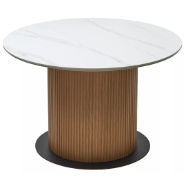 Стол обеденный Q-Home Mesa Ø120, фиксированный, мрамор матовая керамика / Каркас OAK, QH630M05517