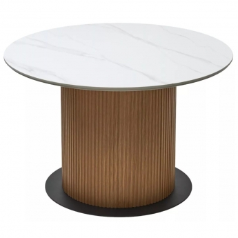 Стол обеденный Q-Home Mesa, D120 см, фиксированный, мрамор матовая керамика / Каркас OAK, QH630M05517