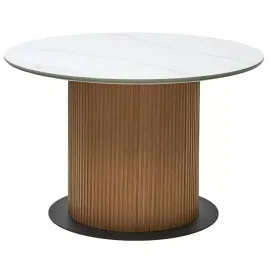 Стол обеденный Q-Home Mesa, D120 см, фиксированный, мрамор матовая керамика / Каркас OAK, QH630M05517