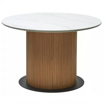 Стол обеденный Q-Home Mesa, D120 см, фиксированный, мрамор матовая керамика / Каркас OAK, QH630M05517