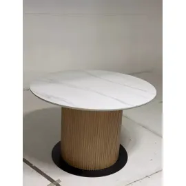 Стол обеденный Q-Home Mesa, D120 см, фиксированный, мрамор матовая керамика / Каркас OAK, QH630M05517