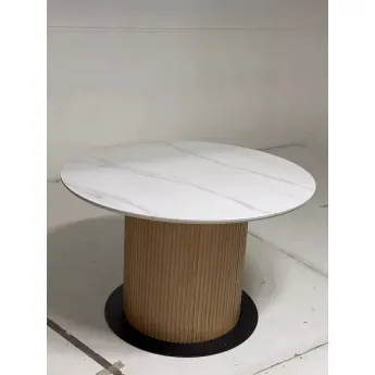 Стол обеденный Q-Home Mesa, D120 см, фиксированный, мрамор матовая керамика / Каркас OAK, QH630M05517