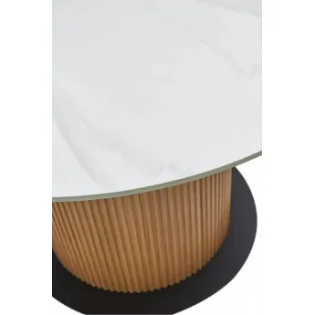 Стол обеденный Q-Home Mesa, D120 см, фиксированный, мрамор матовая керамика / Каркас OAK, QH630M05517