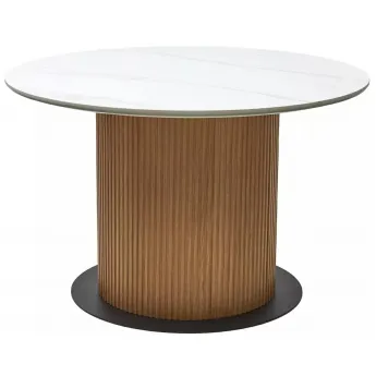 Стол обеденный Q-Home Mesa, D120 см, фиксированный, мрамор матовая керамика / Каркас OAK, QH630M05517