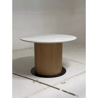 Стол обеденный Q-Home Mesa, D120 см, фиксированный, мрамор матовая керамика / Каркас OAK, QH630M05517