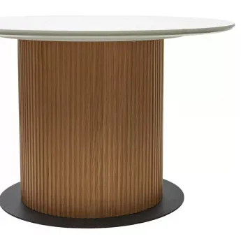 Стол обеденный Q-Home Mesa, D120 см, фиксированный, мрамор матовая керамика / Каркас OAK, QH630M05517