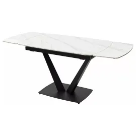 Стол обеденный Q-Home Alatri, 120/150/180 см, раздвижной, белый мрамор матовая керамика Solid / каркас черный, QH614M04390