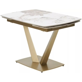 Стол обеденный Q-Home Alatri, 120/150/180 см, раздвижной, глянцевая керамика Luxury Pandora Solid / каркас шампань, QH614M05879