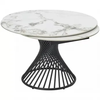 Стол обеденный Q-Home Bueno, 120/180 см, раздвижной, глянцевая керамика Golden Jade Solid / каркас черный, QH614M05570