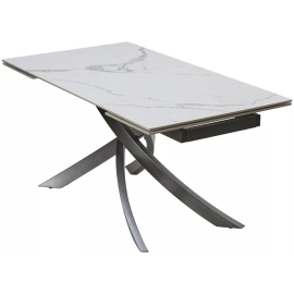 Стол обеденный Q-Home Estebio, 160/240 см, раздвижной, глянцевая керамика Statuario White / каркас: Серый металлик, QH614M05574