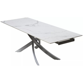 Стол обеденный Q-Home Estebio, 160/240 см, раздвижной, глянцевая керамика Statuario White / каркас серый металлик, QH614M05574