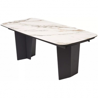 Стол обеденный Q-Home Mikkel, 200/300 см, раздвижной, мрамор матовая керамика / каркас черный, QH626М05809