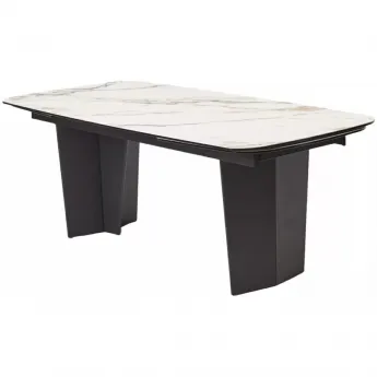 Стол обеденный Q-Home Mikkel, 200/300 см, раздвижной, мрамор матовая керамика / каркас черный, QH626М05809