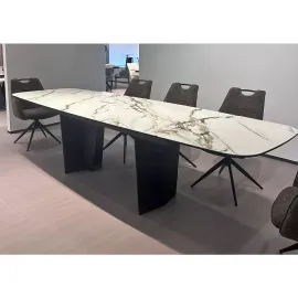 Стол обеденный Q-Home Mikkel, 200/300 см, раздвижной, мрамор матовая керамика / каркас черный, QH626М05809