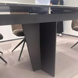 Стол обеденный Q-Home Mikkel, 200/300 см, раздвижной, мрамор матовая керамика / каркас черный, QH626М05809