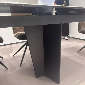 Стол обеденный Q-Home Mikkel, 200/300 см, раздвижной, мрамор матовая керамика / каркас черный, QH626М05809