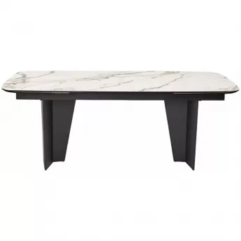 Стол обеденный Q-Home Mikkel, 200/300 см, раздвижной, мрамор матовая керамика / каркас черный, QH626М05809