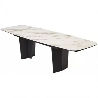Стол обеденный Q-Home Mikkel, 200/300 см, раздвижной, мрамор матовая керамика / каркас черный, QH626М05809