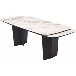 Стол обеденный Q-Home Mikkel, 200/300 см, раздвижной, мрамор матовая керамика / каркас черный, QH626М05809