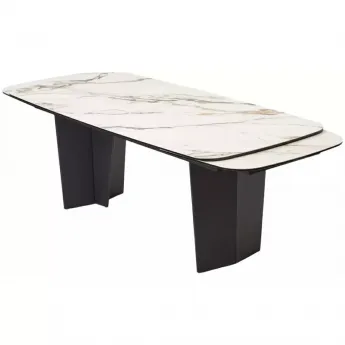 Стол обеденный Q-Home Mikkel, 200/300 см, раздвижной, мрамор матовая керамика / каркас черный, QH626М05809