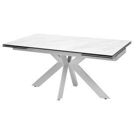 Стол обеденный Q-Home Belluno, 160/240 см, раздвижной, белый мрамор матовая керамика / каркас белый, QHDECDF1932TKL99WHT