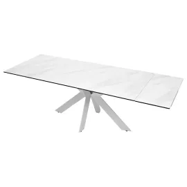 Стол обеденный Q-Home Belluno, 160/240 см, раздвижной, белый мрамор матовая керамика / каркас белый, QHDECDF1932TKL99WHT