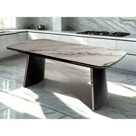 Стол обеденный Q-Home Valdemar, 180/260 см, раздвижной, мрамор матовая керамика / каркас темно-серый, QH626М05800