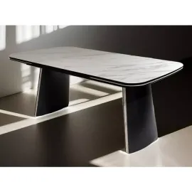 Стол обеденный Q-Home Valdemar, 180/260 см, раздвижной, белый мрамор матовая керамика / каркас темно-серый, QH626М05801