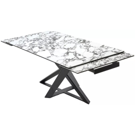 Стол обеденный Q-Home Vicenza, 180/260 см, раскладной, глянцевая керамика Bulgari White / каркас черный, QH614M05561