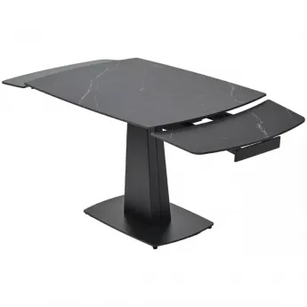 Стол обеденный Q-Home Balde, 140/200 см, раздвижной, матовая керамика Black Marble Solid / каркас черный, QH614M05568