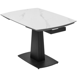 Стол обеденный Q-Home Balde, 140/200 см, раздвижной, белый мрамор матовая керамика Solid / каркас черный, QH614M05567