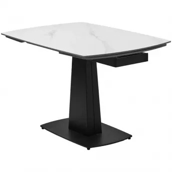 Стол обеденный Q-Home Balde, 140/200 см, раздвижной, белый мрамор матовая керамика Solid / каркас черный, QH614M05567