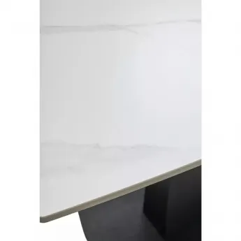 Стол обеденный Q-Home Balde, 140/200 см, раздвижной, белый мрамор матовая керамика Solid / каркас черный, QH614M05567