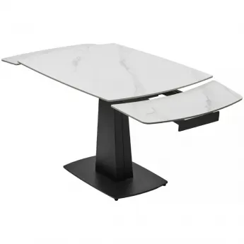 Стол обеденный Q-Home Balde, 140/200 см, раздвижной, белый мрамор матовая керамика Solid / каркас черный, QH614M05567