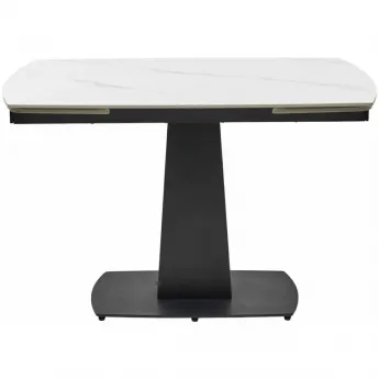 Стол обеденный Q-Home Balde, 140/200 см, раздвижной, белый мрамор матовая керамика Solid / каркас черный, QH614M05567
