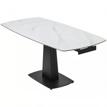 Стол обеденный Q-Home Balde, 140/200 см, раздвижной, белый мрамор матовая керамика Solid / каркас черный, QH614M05567