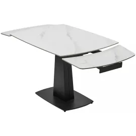 Стол обеденный Q-Home Balde, 120/180 см, раздвижной, белый мрамор матовая керамика Solid / каркас черный, QH614M05563