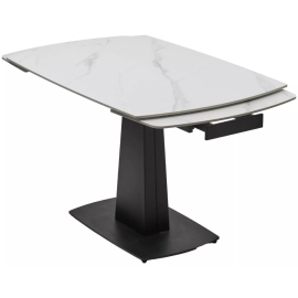 Стол обеденный Q-Home Balde, 120/180 см, раздвижной, белый мрамор матовая керамика Solid / каркас черный, QH614M05563