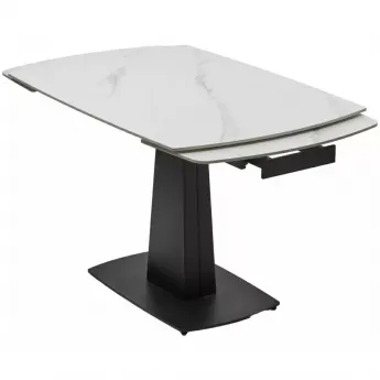 Стол обеденный Q-Home Balde, 120/180 см, раздвижной, белый мрамор матовая керамика Solid / каркас черный, QH614M05563
