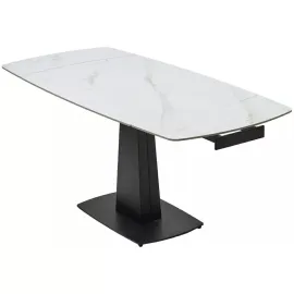 Стол обеденный Q-Home Balde, 120/180 см, раздвижной, белый мрамор матовая керамика Solid / каркас черный, QH614M05563