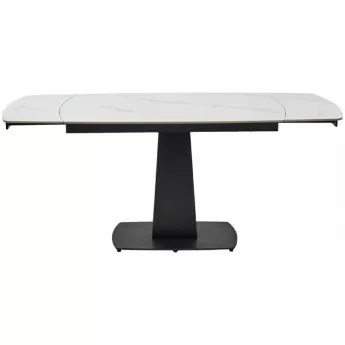 Стол обеденный Q-Home Balde, 120/180 см, раздвижной, белый мрамор матовая керамика Solid / каркас черный, QH614M05563