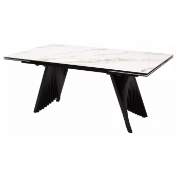Стол обеденный Q-Home Ivar, 180/260 см, раскладной, мрамор матовая керамика Marbles KL-188 / каркас черный, QH626M04353