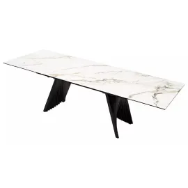 Стол обеденный Q-Home Ivar, 180/260 см, раскладной, мрамор матовая керамика Marbles KL-188 / каркас черный, QH626M04353