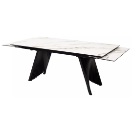 Стол обеденный Q-Home Ivar, 180/260 см, раскладной, мрамор матовая керамика Marbles KL-188 / каркас черный, QH626M04353