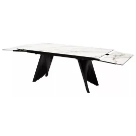 Стол обеденный Q-Home Ivar, 180/260 см, раскладной, мрамор матовая керамика Marbles KL-188 / каркас черный, QH626M04353