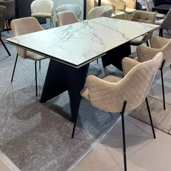 Стол обеденный Q-Home Ivar, 180/260 см, раскладной, мрамор матовая керамика Marbles KL-188 / каркас черный, QH626M04353