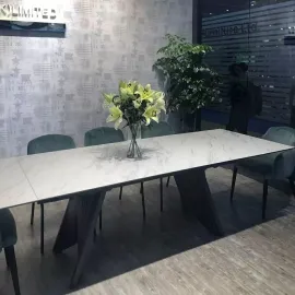 Стол обеденный Q-Home Ivar, 180/260 см, раскладной, белый мрамор матовая керамика / каркас темно-серый, QHROCAVA9649GNKL99