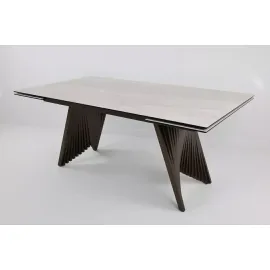 Стол обеденный Q-Home Ivar, 180/260 см, раскладной, серый мрамор матовая керамика / каркас шоколадное золото, QH626M05917
