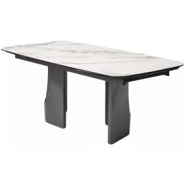 Стол обеденный Q-Home Birger, 200/300 см, раскладной, контрастный мрамор матовая керамика / каркас темно-серый, QH626M05888